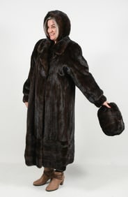 PELZ ATELIER LONG FUR COAT W/ MUFF AND HAT