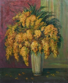 FLOWERS IN A VASE PAINTING BY C. MORIN