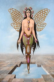 LARGE RAYMOND WHYTE FANTASY BUTTERFLY NUDE PAINTIN
