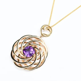 14K 5CT. ROUND AMETHYST PENDANT