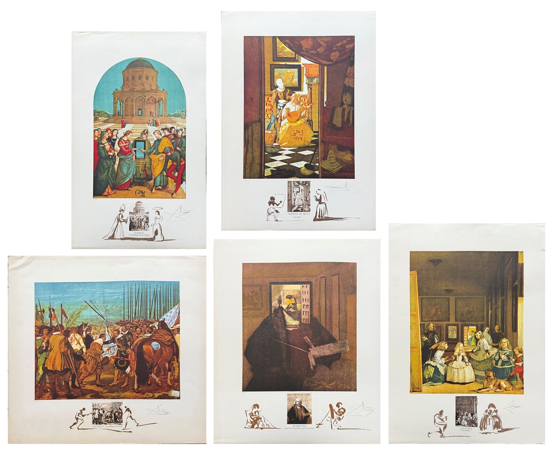 5 DALI PRINTS FROM CHANGES IN GREAT MASTERPIECES: FIVE SALVADOR DALI PRINTS FROM THE CHANGES IN GREAT MASTERPIECES PORTFOLIO: Five Lithographs: 1) “Velasquez (Le Reddition de Breda)”, 29.5” x 30.5”, pencil signed lower right, numb