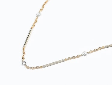 PLATINUM & 14K DIAMOND STATION CHAIN W/ BATONS