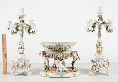 3 PC. MEISSEN STYLE SCHIERHOLZ CONSOLE SET