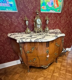 INLAID BOMBE MARBLE TOP COMMODE