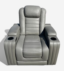 GREY LEATHER MASSAGE/HEAT CLUB CHAIR