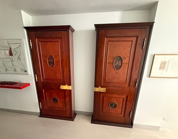 PR. OF PAINTED & INLAID WINE/LIQUOR CABINETS