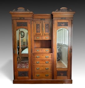 CARVED VICTORIAN WALNUT CHEST 2- DOOR ARMOIRE