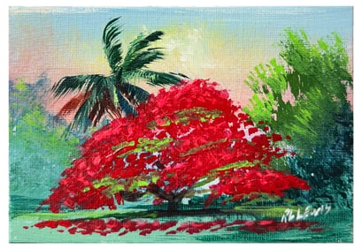 R.L. LEWIS FLORIDA HIGHWAYMEN PAINTING "ROYAL POINCIANA"