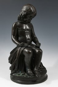 BRONZE SEATED CHILD BY LOUIS ROBERT