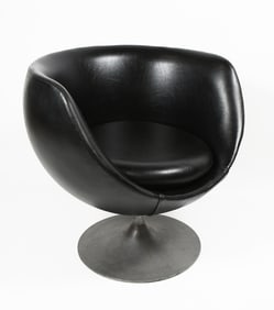 SWEDISH OVERMAN BLACK LEATHER POD CHAIR