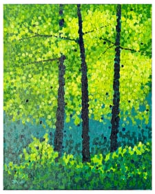 JIM PESCOTT POINTILLIST RIVER LANDSCAPE PAINTING