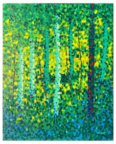 JIM PESCOTT “FOREST LIGHTS” POINTILLIST PAINTING