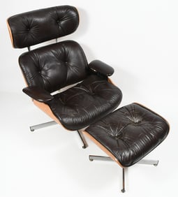 EAMES STYLE BENT WOOD CHAIR AND OTTOMAN BY SELIG