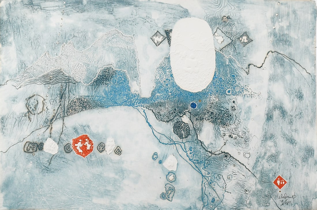 LARGE LEBADANG LITHOGRAPH: LEBADANG, (Vietnamese, 1922-2015): “Grand Paysage Blanche”, Lithograph, 26” x 40”, pencil signed lower right, numbered 29/180, framed, 36.5” x 50.75”.