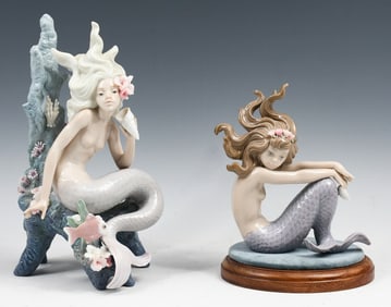 2 PC. LLADRO PORCELAIN MERMAID FIGURINES