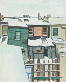 INTERESTING SNOW-COVERED URBAN ROOFTOPS PAINTING