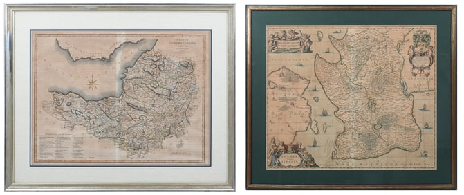 2 FRAMED HAND-COLORED EUROPEAN MAPS