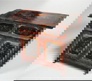 ANTIQUE LACQUERED ELM CHINESE CABINET