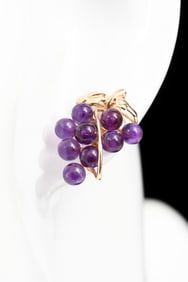 14K CARVED AMETHYST GRAPES EARRINGS