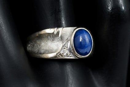 14K SYTH. STAR SAPPPHIRE & DIAMOND RING