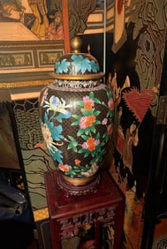 PAIR OF LARGE CHINESE CLOISONNE LIDDED JARS