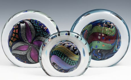 3 PC. ROLLIN KARG DICHROIC ART GLASS SCULPTURES