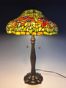 CONTEMPORARY LEADED GLASS FOLIATE TABLE LAMP
