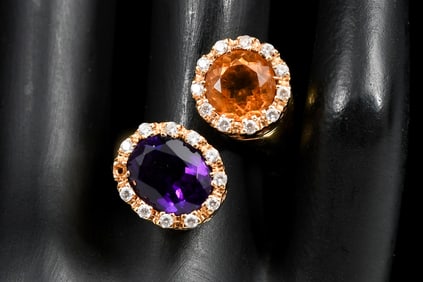 18K CITRINE AMETHYST DIAMOND BYPASS RING