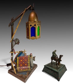 2 PC. BERGMAN STYLE ARAB LAMP AND FIGURAL BOX