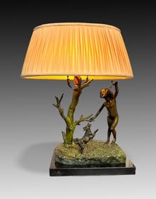 BRONZE YOUNG CHILD & DOG LAMP