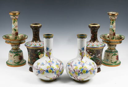 6 PC. CHINESE CLOISONNE VASES & CANDLESTICKS
