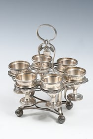 CONTINENTAL STERLING SILVER EGG CUPS AND HOLDER