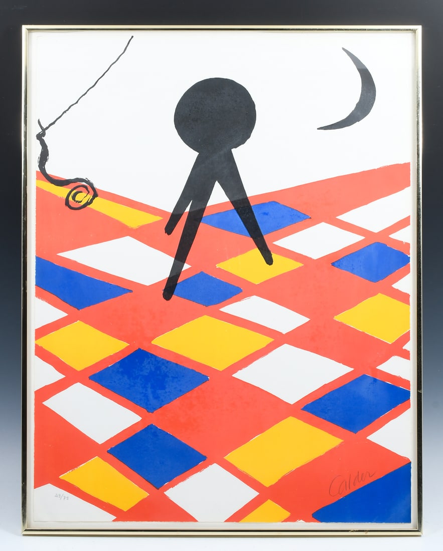 ALEXANDER CALDER LITHOGRAPH "TABOURET ET TROIS PIEDS": CALDER, Alexander, (American/French, 1898-1976): "Tabouret et Trois Pieds", 1969, Lithograph in Color/Reeves Paper, 29.5" x 22.75", pencil signed lower right, numbered 23/75 lower left, full margins,