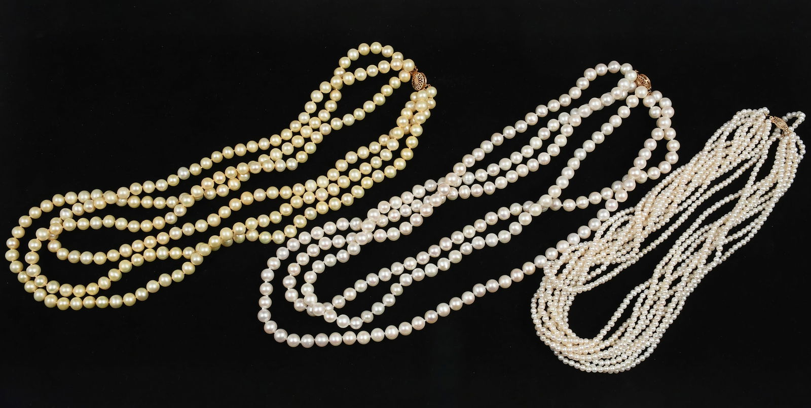 3 MULTI-STRAND CULTURED PEARL NECKLACES 14K CLASPS (1 of 4)