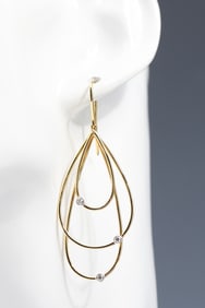 14K GOLD DIAMOND TRIPLE HOOP EARRING