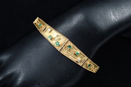 18K EMERALD/DIAMOND ETRUSCAN STYLE PANEL