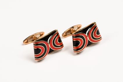 18K FRENCH ART DECO ENAMEL CUFFLINKS