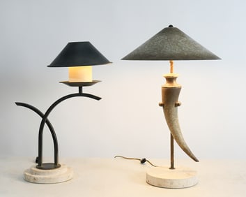 2 PC. FINE ARTS LAMPS ON STONE BASES