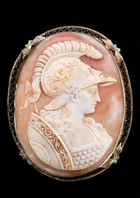VICTORIAN 14K ATHENA CAMEO BROOCH/PENDANT