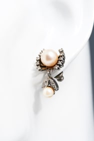 14K GOLD DIAMOND & PEARL EARRINGS