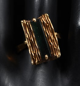 18K GOLD TOURMALINE BRUTALIST STYLE RING