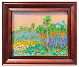 GREG BEHYMER FLORIDA PALMS SHERBERT SKY PAINTING