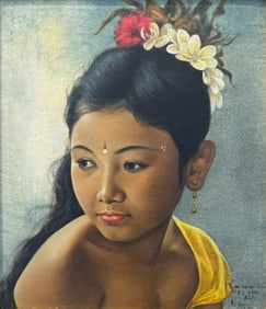ILLEGIBLY SIGNED PAINTING OF A BALINESE BEAUTY