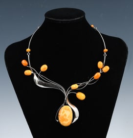 STERLING & AMBER NECKLACE