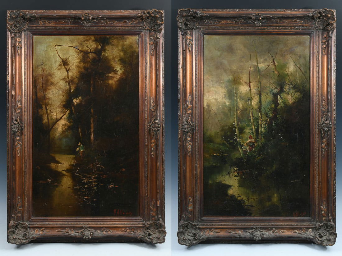 TWO ILLEGIBLY SIGNED FOREST LANDSCAPE PAINTINGS (1 of 9)