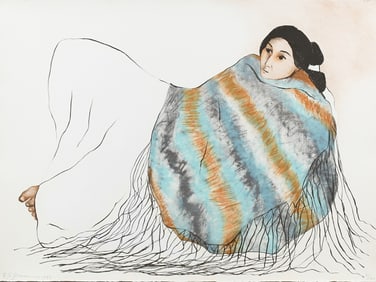 R.C. GORMAN LITHOGRAPH WOMAN WITH BLUE BLANKET