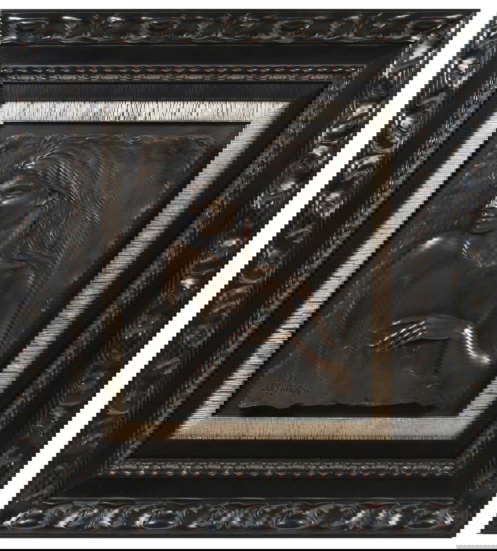 BILL MACK "DREAMS" BONDED BRONZE SCULPTURE: MACK, Bill, (American, b. 1949): "Dreams", 1986, Bonded Resin with Bronze Bas Relief Sculpture, 15.75" x 12.5", signed lower left, numbered lower right 5/95, framed, 29.5" x 26.5". Sold with a Park We