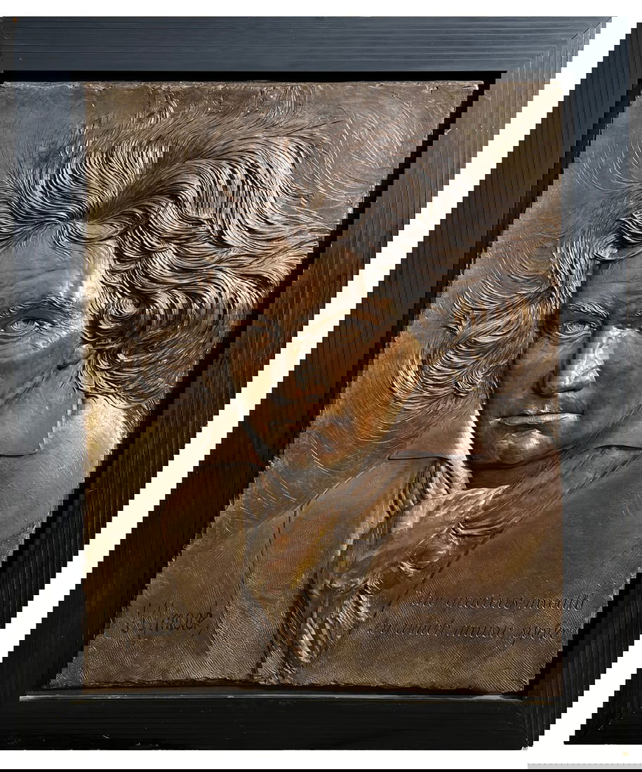 BILL MACK "MUSIC MASTER" BONDED BRONZE SCULPTURE: MACK, Bill, (American, b. 1949): "Music Master", Bonded Bronze, 41.25" x 31.25", signed lower left, framed, 51" x 41".