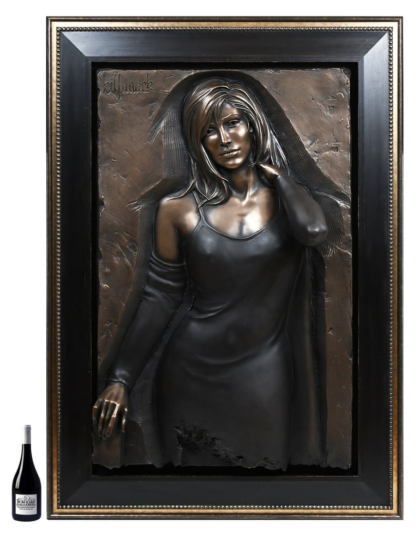 BILL MACK "ENCHANTING" BONDED BRONZE SCULPTURE: MACK, Bill, (American, b. 1949): "Enchanting", Bonded Bronze, 28" (h) x 43" (w) x 8.5" (d), signed upper left, numbered upper right, original frame, 55.5" x 39.5". Sold with a 2016 Certificate of Auth