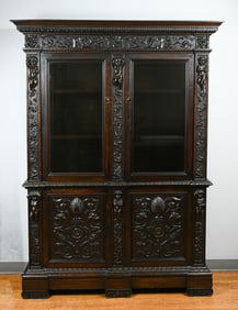 VICTORIAN CARVED WALNUT CABINET GREENMAN MASQUERON